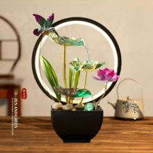 Creative Waterfall Fountain 3-Tier Water Flow Wealth-Attracting Water Feature Decor For Living Room Office Entryway Water Landscape Decoration Opening Housewarming Business Gift Study Desk Nursery Relaxation Zen Craft - QT6809lamp - View 3