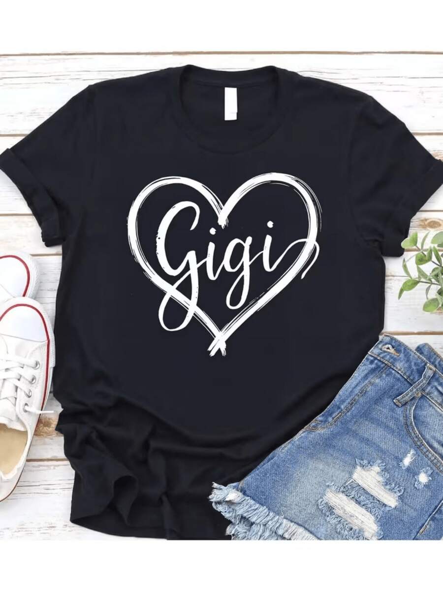 Camiseta de modara mujer Gigi con estampado de nombre en forma de corazón, hecha de material puro, perfectarrimavera, verano y otoño, esencial para vacaciones de ocio, ho y cómoda, camiseta de modara mujer