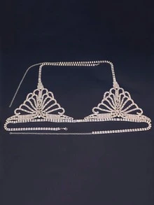 Rhinestone Claw Chain Body Chain Set, Sexy Lingerie Bra And Panty Set - White K - View 5