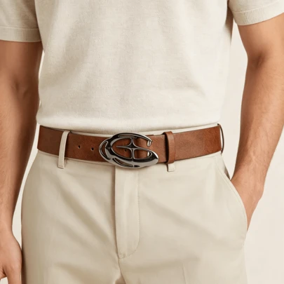 1pc Men's Belt With Cross Buckle, Black Buckle Brown Belt, Korean Fashion Casual Minimalist Versatile Belt Suitable For Daily Wear