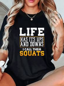 Camiseta drtida de pesas entaas, regalo para mujer, camiseta casual de manga corta, moda de color liso, uste entallado y elegante (para uste hoado, consulte la tabla de tallas) - Negro - Ver 2