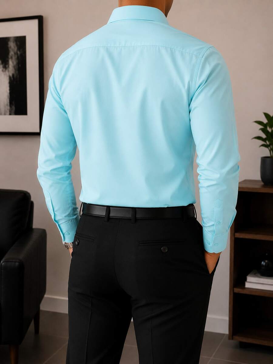 Rand paul Men's Microfiber Cotton Comfort Shirt With Slim Fit Style - 水綠色 - 查看 1
