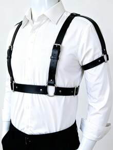 新款男士肩掛式腰帶，個性化皮革胸帶，休閒多功能服飾腰帶，適合日常穿著、情人節、音樂節、萬聖節及其他節日場合 - 黑色 - 查看 3