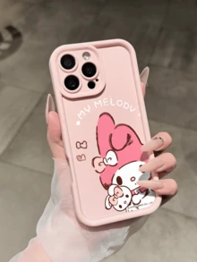 Miniso Sanrio Melody Thick Shockproof Full Coverage Phone Case Compatible With IPhone 17 Pro Max, 17, 16 Pro Max, 15 Pro Max, 16 Pro Max, 14, 13, 12, 11, 14 Pro, 15 Plus, 12 Pro, 16 Plus, XS, 14 Pro Max, 13 Pro And Other Models, Cute Cartoon Print - Pink - View 3