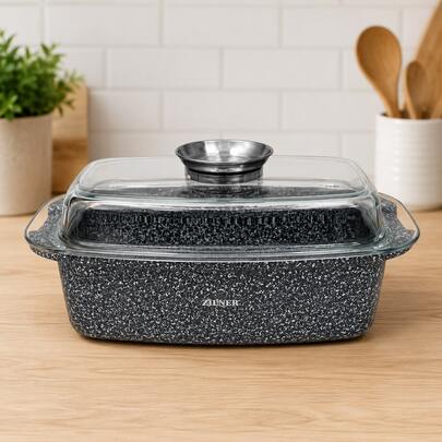 Ceramic-Marble Roaster Width 32x21 Cm Height 17 Cm Length With Handles 39 Cm 5.5 L