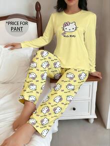 SANRIO 1 chiếc quần ngủ nữ Hello Kitty, đồ ngủ phong cách Y2K dễ thương, quần mặc nhà chủ đề Hello Kitty, mùa đông - Màu vàng - Xem 3