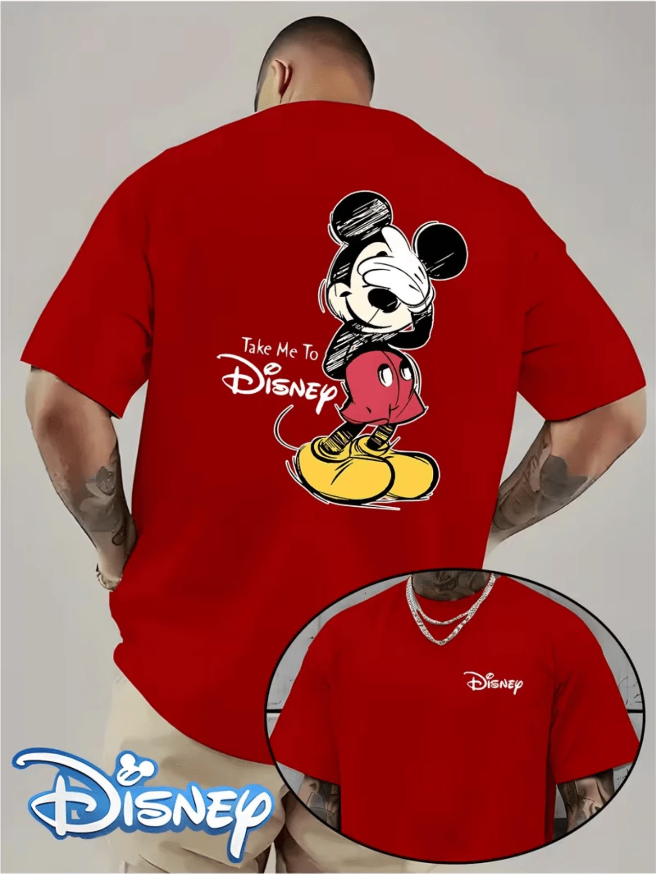 (Disney Licensed T Shirts)Disney Mickey Mouse "Take Me To Disney" Sketch Graphic Tee Men's Oversized Crew Neck Short Sleeve T-Shirt, Casual Streetwear With Hand-Drawn Mickey Print, Cute Disney Double-Sided Loose Fit Tee, Mens Clothes, Men, Ropa De Hombre, Summer Clothes, Men Shirts, Graphic Tees, Disney Outfits Men, Graphic Tees, Camisetas Para Hombre, Camisas Para Hombre, Summer Outfits For Men, Father's Day Gift, Perfect Gift For Family And Friends, Which Are Necessary For Birthday Parties, Disney Shirts, Mens Clothes, Summer Clothes, Officially Licensed Disney T-Shirts, Disney Men's And Women's Spring/Summer Fashion Casual Short-Sleeve T-Shirts, Disney Top - Đỏ - Xem 1