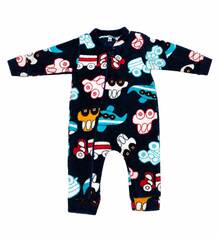 Children's Fleece Jumpsuit With Navy Blue Car Print And Front Zipper Opening - Navy Blue - View 5
