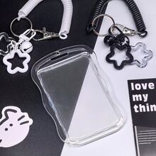 3件套加厚可扩展证件卡套，带钥匙扣和腕带，透明PVC卡套，带安全锁，防盗设计，耐用证件套，适用于学生证和校园卡，是理想的返校礼物 - 彩色 - 查看 1