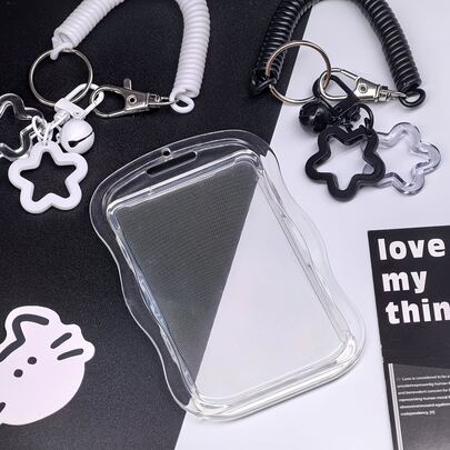 Set de 3 portaidentificaciones expandibles gruesos con llavero y correa para la muñeca, estuche de tarjeta de PVC transparente con cerradura de , diseño antirrobo, portaplacas duradero, adecuado para tarjetas de estudiante y tarjetas universitarias, gran regalo de regreso a la escuela