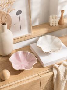 Decorative Lotus Leaf Tray With Gold Rim, Multi-Functional Ceramic Storage Dish, Suitable For Jewelry, Cosmetics, Small Items, Ideal For Bedroom, Bathroom And Entryway - Multicolor - View 10