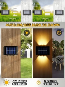 1 件/2 件/6 件户外太阳能壁灯，带 10/8 个 LED，防水，光传感器开关，非常适合花园、庭院、公园、围栏、房屋、仓库装饰万圣节圣诞节感恩节礼物 - 黑色 - 查看 7