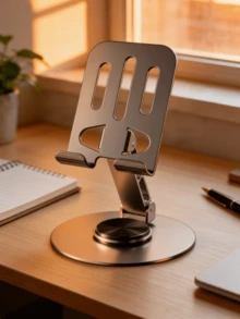 1pc Metal Phone Stand - 360° Rotation, Adjustable & Foldable Metal Phone & Tablet Stand With Non-Slip Base, Suitable For Desktop Phone Live Streaming/Video Watching, Not For Automotive Use - Phone Stand - View 2