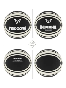 veidoorn 1pc Size 5/7 Quiet Basketball With Washable Cloth Cover, Solid Material For Indoor/Outdoor Use, Synthetic Material, Silent Dribbling, Black & Orange Color, Suitable For Home Or Gym, Basketball Accessory - Black - View 9
