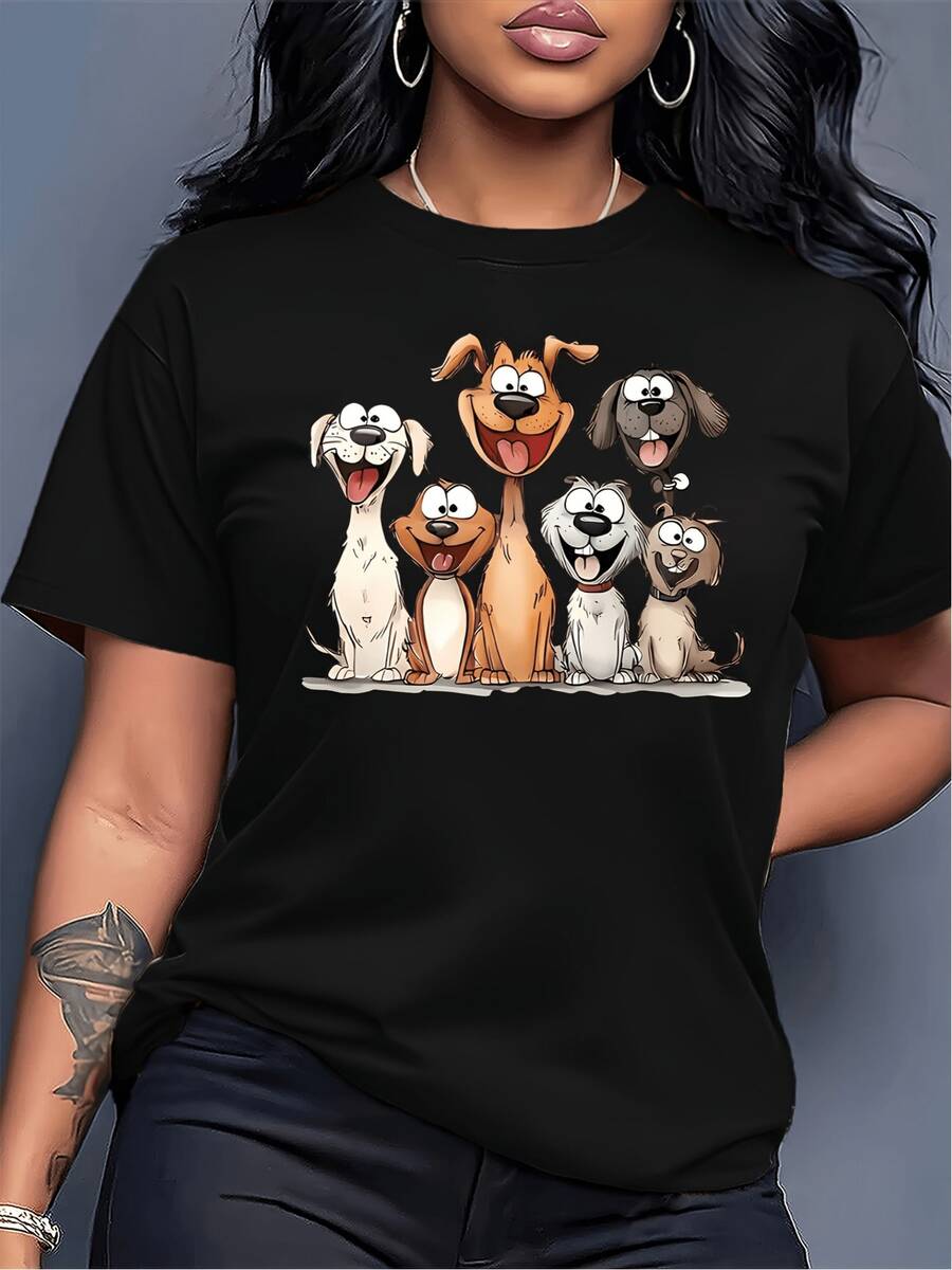 Camiseta de manga cortara mujer, i para mascotas, estampado de familia con perro feliz, cuello redondo, lavable a máquina, cómoda, suave, transpirable, adecu para la g de primavera, verano y otoño, recomend para un corte hoado