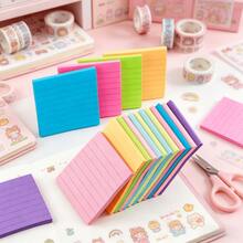 1/2/4/6/8/10 Sets Colorful Fluorescent & Pastel Sticky Notes, Multi-Color Self-Adhesive Memo Pads, Bright Line Reminder Notes, Cute Stationery Suitable For Students, Journals, School & Office. Back To School Season. - one-size - View 5