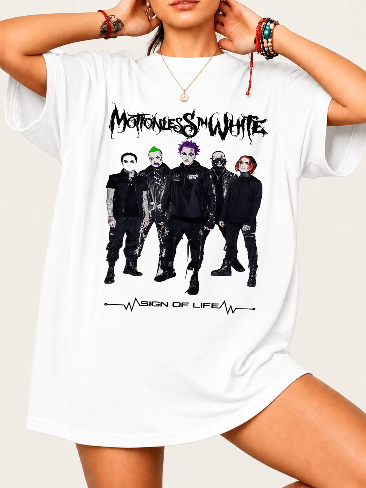 MMotionle'ss In WhiteS T-Shirt For Metalcore Fans - 100% Cotton Unisex, SignS Of LifeS Design Comfortable Streetwear Style - White - View 1