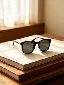 Montblanc Luxury-Basic Black-Framed Rectangular Fashion Glasses, Suitable For Business And Commuting With Dark Gray Anti-UV Lenses, Acetate Fiber Frame Paired With Metal Accents, Which Enhances The Face Shape And Has A Subtle And Elegant Look. Perfect For Daily Commuting, Outdoor Outings, Vacation Street Photography. It's A Gender-Neutral, Versatile Style That Can Easily Create A Neat And Elegant Atmosphere. - Black - View 8