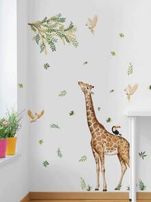 Cute Cartoon Giraffe & Bird Wall Stickers, Green Plant Leaf Art Decals, For Children's Room, Nursery, Bedroom, Living Room, Corridor, Self-Adhesive Removable Vinyl Wall Decals - Multiple Styles - View 3