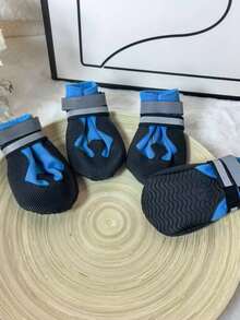 4件套软底狗鞋，可调节爪套，适用于中大型犬，防滑耐磨防水透气雨靴，适合金毛寻回犬、拉布拉多犬等犬种。 - 紅色 - 查看 9