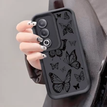 1 pieza Funda de teléfono protectora antideslizante y resistente a caídas con diseño creativo de mariposa negra que cubre todo el teléfono, compatible con iPhone, Honor, Galaxy - Negro - Ver 3