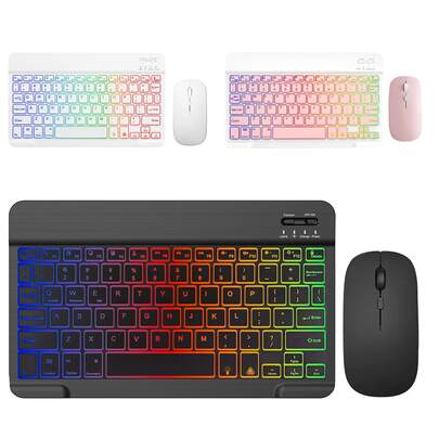 Rechargeable 7-Color Backlight Multi-Device Ultra-Thin Portable Wireless Bluetooth 3.0 Keyboard And Wireless Bluetooth Mouse Combo, Compatible With IOS, Android, Windows Tablets And Smartphones