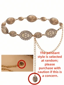 1pc Retro Chic Personalized Metal Floral Pattern Waist Chain, Bohemian Style Versatile Waist Belt/Skirt Chain/Pants Chain, Suitable For Women's Daily And Party Wear - Multicolor - View 9