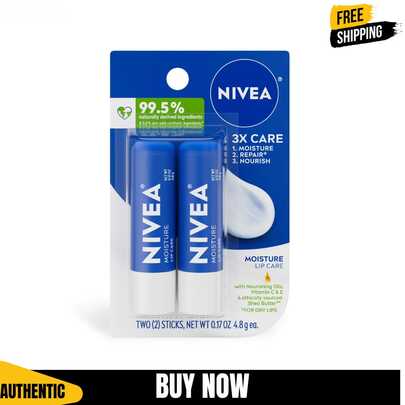  NIVEA Moisture Lip Care Hydrating Lip Balm With Shea Butter, Vitamin C & E, 0.17 Oz Sticks, Pack Of 2