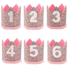 1-6 數字彩虹亮片生日皇冠 可調節毛氈生日帽 嬰兒頭飾 適合生日派對 裝扮 拍照道具 - 彩色 - 查看 4