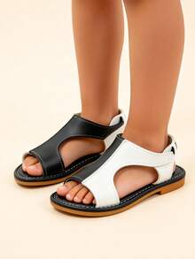 1 par de sandalias de moda para niños, sandalias para niñas con tiras transparentes, suaves y antideslizantes, resistentes al desgaste, adecuadas para banquetes, reuniones, fiestas, bodas y vacaciones - Blanco y Negro - Ver 3