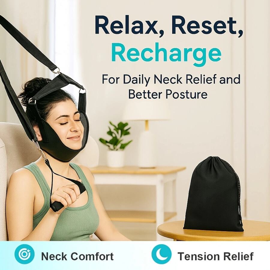 Neck Stretcher For Pain Relief, Over Door Neck Hammock For Home Use, Portable Device For Daily Neck Decompression, Relaxation & Therapy With Adjustable Strap And Comfortable Padding