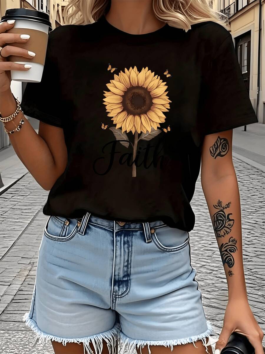 Women's Soft Round Neck Short Sleeve T-Shirt Blouse - Regular Fit, Solid Color And Minimalist, Suitable For Casual And Festive Outfits, Machine Washable Top, Year-Round Wardrobe Essential For Casual Wear And Special Occasions - 黑色 - 查看 1