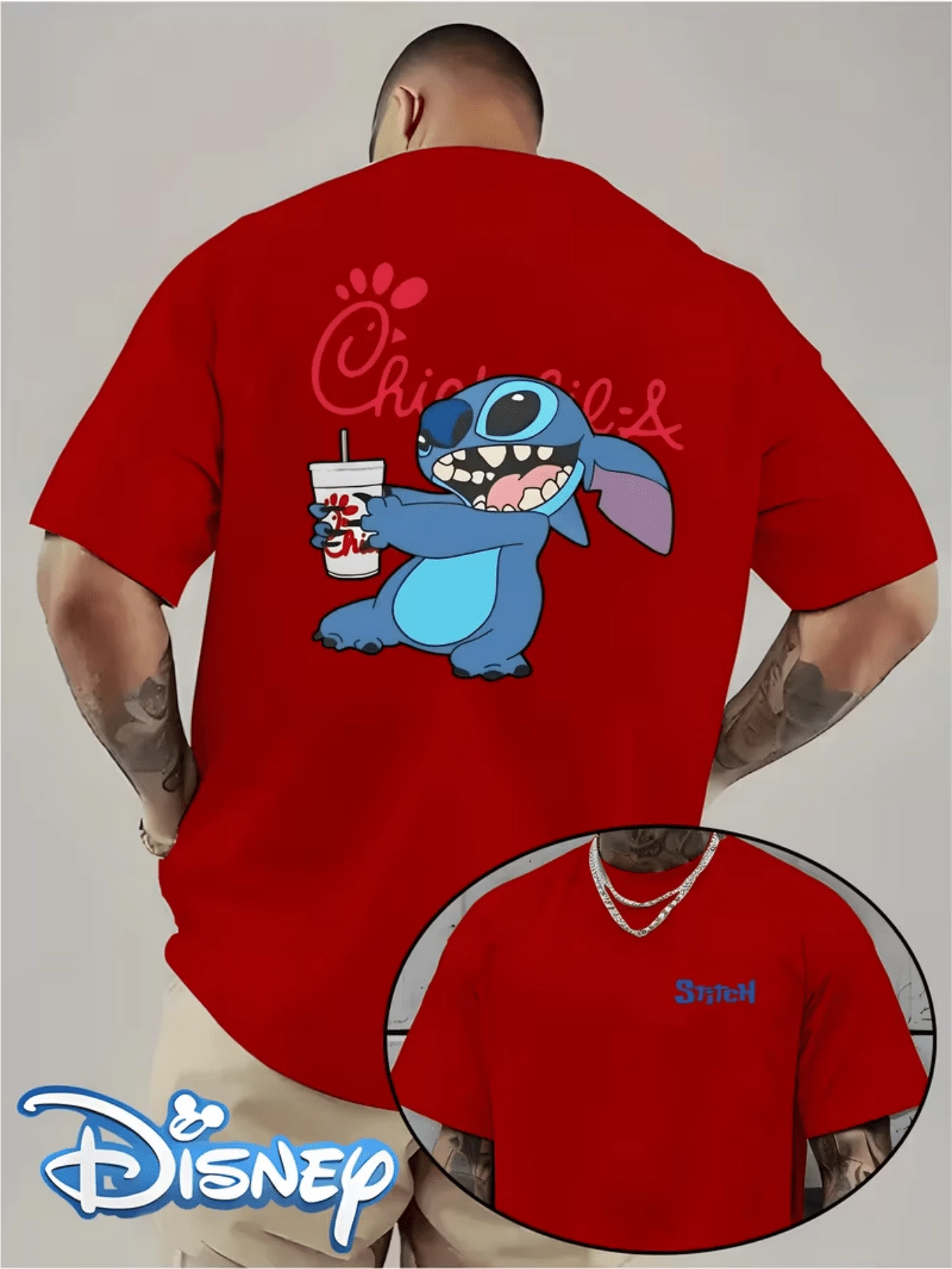 (Disney Licensed T Shirts)Disney Lilo & Stitch Cute Pink Blue Gradient Graphic Tee Men's Oversized Crew Neck Short Sleeve T-Shirt, Casual Streetwear With Pastel "Stitch" Lettering And Stars Print, Adorable Alien Loose Fit Tee, Mens Clothes, Men, Ropa De Hombre, Summer Clothes, Men Shirts, Graphic Tees, Disney Outfits Men, Graphic Tees, Camisetas Para Hombre, Camisas Para Hombre, Summer Outfits For Men, Father's Day Gift, Perfect Gift For Family And Friends, Which Are Necessary For Birthday Parties, Disney Shirts, Mens Clothes, Summer Clothes, Officially Licensed Disney T-Shirts, Disney Men's And Women's Spring/Summer Fashion Casual Short-Sleeve T-Shirts, Disney Top - Đỏ - Xem 1