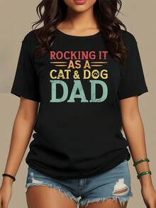 Fun Messages About Love For Cats And Dogs With Colorful Lettering That Express Pride And Affection For Those Who Enjoy Sharing Love With Their Pets. Comfortable Casual Women's T-Shirt For Everyday Wear. - Black - View 8