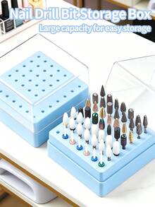48-Slot Acrylic Nail Drill Bit Storage Rack, Portable Dust-Proof Storage Box Suitable For Nail Polishing Heads, Nail Tool Storage Box With Transparent Lid, Professional Nail Tool Storage Box Suitable For Hair Salons And Home Use - Blue - View 5