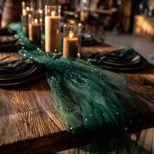 Pearl Table Runner 10ft,Table Cloth Tulle Table Cover,Pearl Table Runner For Wedding Party Baby Shower Birthday Home Decor - Dark Green - View 8