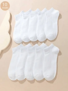 1/5/8/10/12 pares de calcetines cortos de unicolor unisex, primavera/verano - Blanco - Ver 6