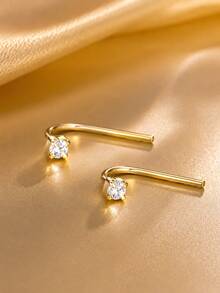 1 pieza Joyería de piercing de ombligo de plata esterlina 925 con circonita cúbica, accesorio de piercing corporal elegante y ajustable - soltero - Ver 5