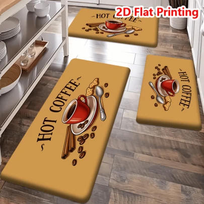 1/2/3Pcs Coffee And Cookies Pattern Flannel Kitchen Rugs, Non Slip Door Floor Mat Carpet For Cafe Hallway Entryway Bedroom Laundry Room Holiday Home Decor, Easy To Clean Comfort