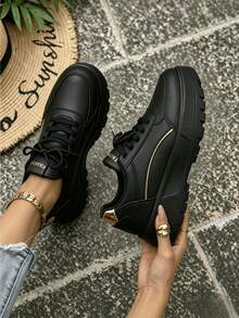 Women's Fashionable Versatile Outdoor White Lightweight Lace-Up Round-Toe Flat-Heel Anti-Slip ComfortableCasualShoes SneakersRunning Shoes,Sizes 36-43 - 黑色 - 查看 8