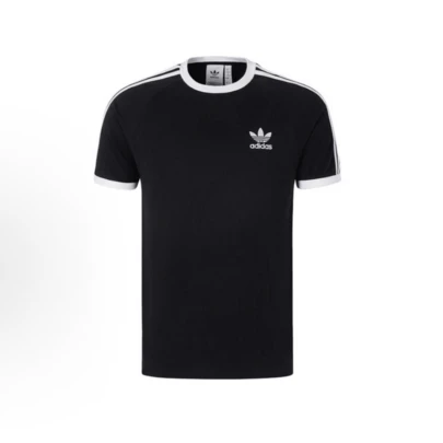  adidas Originals ADICOLOR CLASSICS ブランドロゴ レトロサッカー スポーツカジュアル ファッション ストライプ 半袖Tシャツ  ブラック