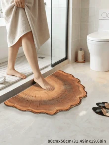 1pc Wooden Texture Asymmetric Bathroom Mat, Bathroom Rug, Door Mat, Small Rug, Carpet, Floor Mat, Home Decor, Area Rug, Outdoor Mat, Bedroom Rug, Washable Carpet - Multicolor - View 2