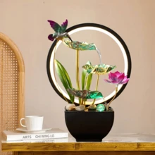 Creative Waterfall Fountain 3-Tier Water Flow Wealth-Attracting Water Feature Decor For Living Room Office Entryway Water Landscape Decoration Opening Housewarming Business Gift Study Desk Nursery Relaxation Zen Craft - QT6809lamp - View 2