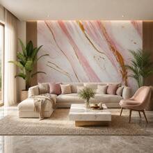 1 Roll Pink Gold Marble Roll Peel And Stick Wallpaper, Removable Self-Adhesive Waterproof Oil-Proof Contact Paper, Easy To Clean Scratch Resistant Wall Decor For Drawer Shelf Liner Kitchen Backsplash Bathroom Home Decor - Powdered Gold - View 4