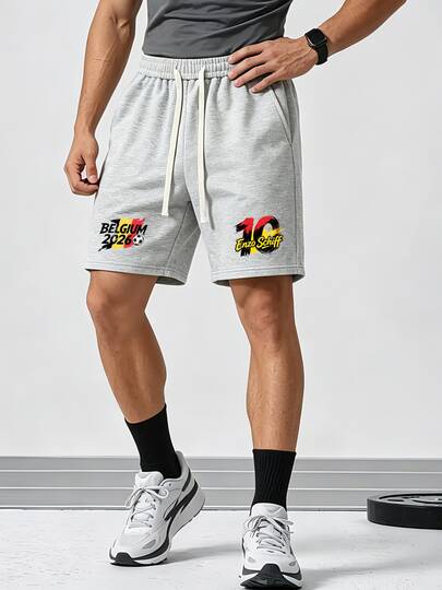 Men's Football Jersey Shorts, Belgium Elements, Drawstring & Elastic Waistband, Suitable For Daily Wear, Outdoor, Beach, Streetwear