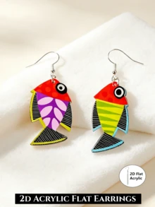 2D Flat Tropical Fish Pendant Earrings, INS Style Design, Suitable For Daily Wear And Holiday Parties, Vacation Earrings, Ideal Gift - Fish - View 1