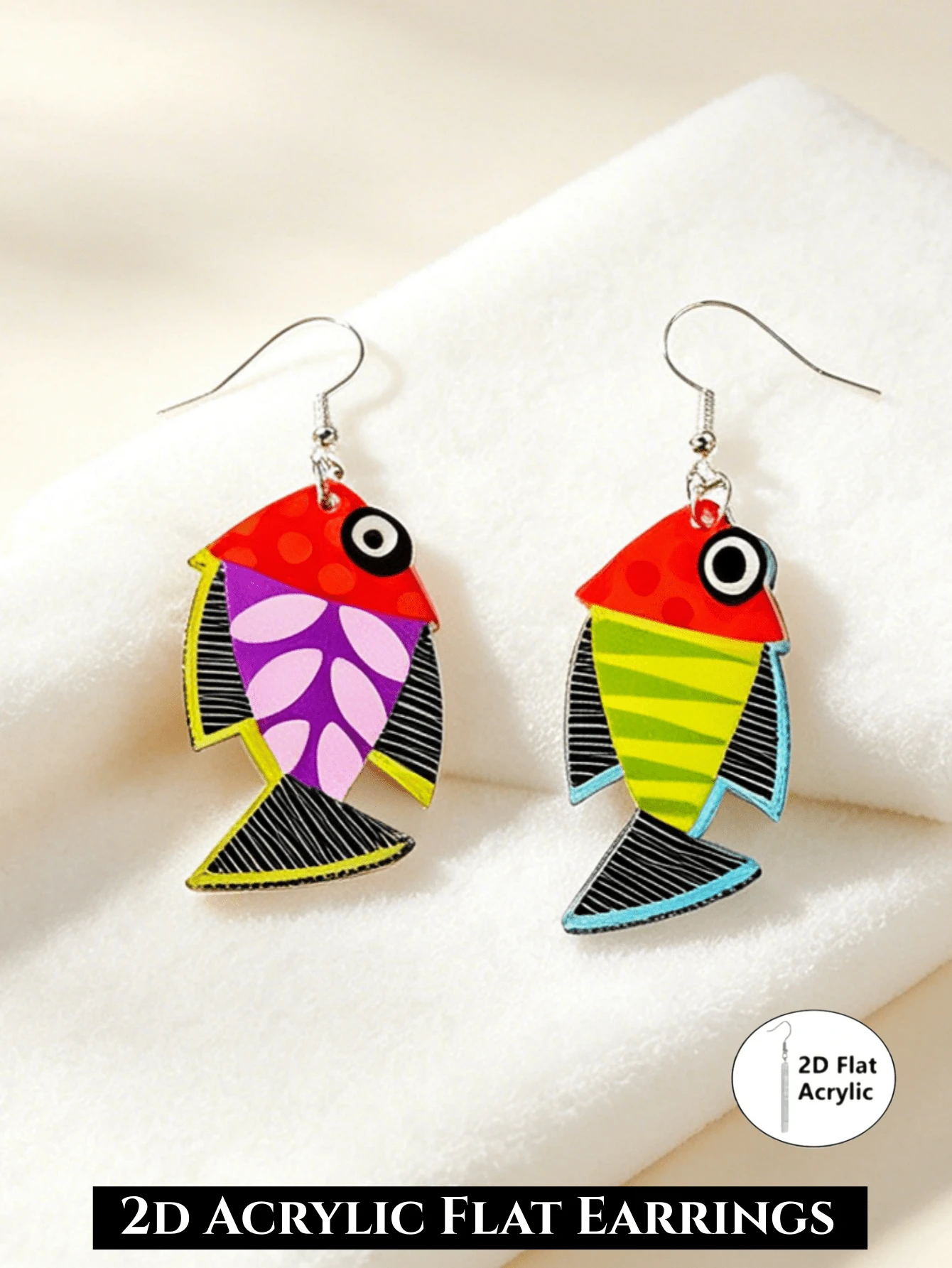 2D Flat Tropical Fish Pendant Earrings, INS Style Design, Suitable For Daily Wear And Holiday Parties, Vacation Earrings, Ideal Gift - Fish - View 1