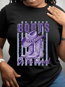 Camiseta de mujer con diseño estampado único, suave y cómoda, de manga corta, opción fácil pero chic, perfectara salidas casuales y ocasiones elegantes - Negro - Ver 2