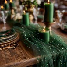 Pearl Table Runner 10ft,Table Cloth Tulle Table Cover,Pearl Table Runner For Wedding Party Baby Shower Birthday Home Decor - Dark Green - View 6