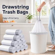 White Drawstring Garbage Bags, Large Thickened Trash Liners With Pull-Tie Handle Closure For Kitchen, Dorm, Bathroom, Bedroom And Daily Household Cleanup, 50pcs Or 100pcs - 白色 - 查看 1